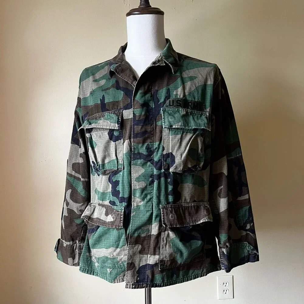 Vintage U.S. Army Woodland Camo BDU Jacket Medium Regular Ripstop Combat Coat - Picture 8 of 11